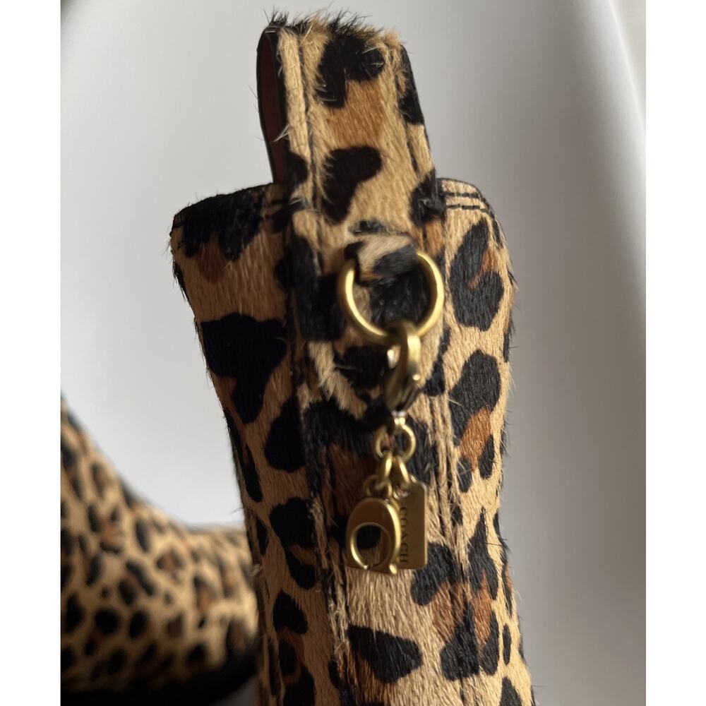 COACH Boots Sz 9 Women's Animal Print Bowery Heel Bootie Calf Fur Charm Cheetah - Picture 7 of 16